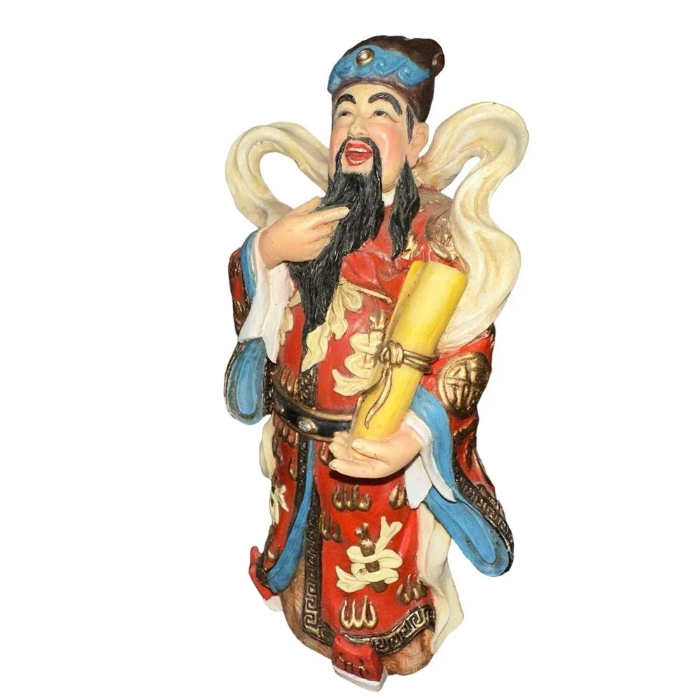 Vintage Chinese Immortal Scholar Figurine Lu God Prosperity Scroll Resin 7